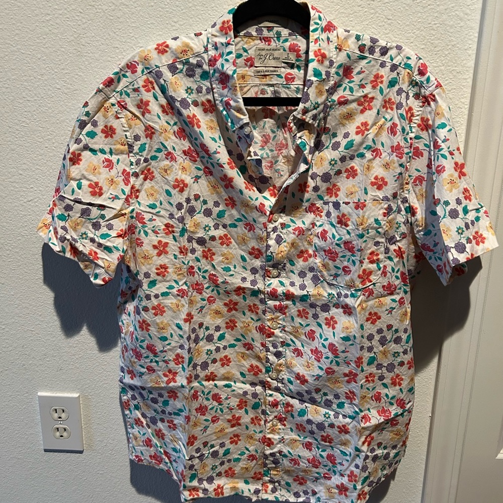 J Crew men’s floral short sleeve button up t shirt Large